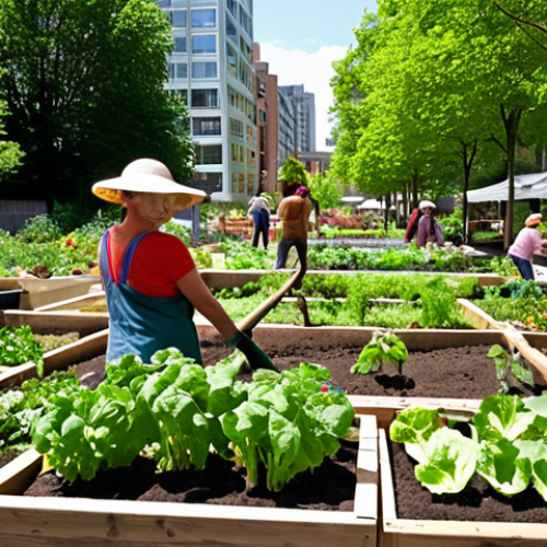 Home 4 **
A vibrant community garden in the heart of a bustling city, overflowing with vegetables and flowers. People of all ages are working together, planting, weeding, and laughing. In the background, modern buildings blend seamlessly with green spaces. Sunlight filters through the leaves, creating a warm and inviting atmosphere. Capture the essence of "vivre ensemble" – living together harmoniously.
**