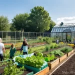 Home 7 지역개발에서의 지역 커뮤니티 협력 - **Shared Garden Transformation in Loire Valley:** A vibrant, sunny scene showcasing a multi-generati...